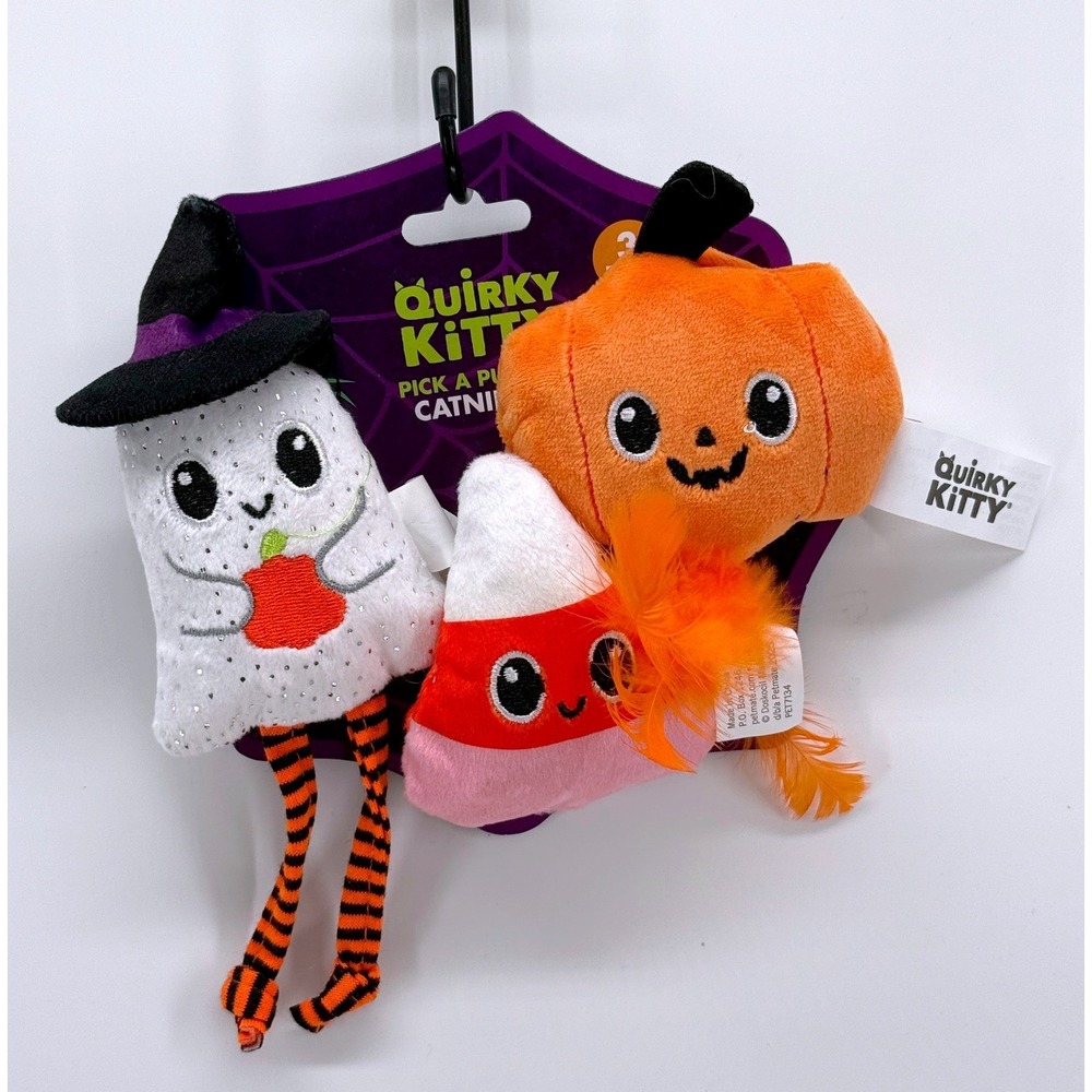Quirky Kitty Halloween Catnip Toy 3 Pack Pick A Pumpkin Ghost Candy Corn